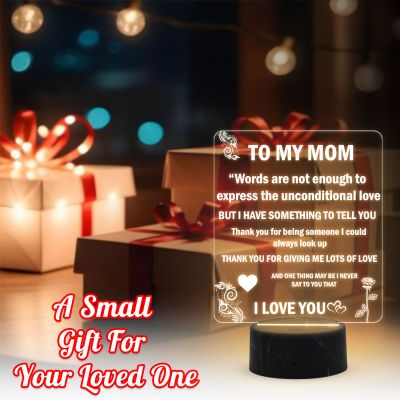 To My Mom Engraved English Quote Led Night Lamp with Warm White Color Birthday Gifts for Mom
